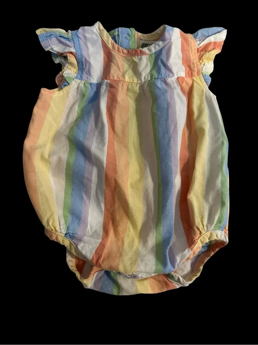Monica and Andy - Pastel Rainbow Striped Ruffle Baby Romper - Multi